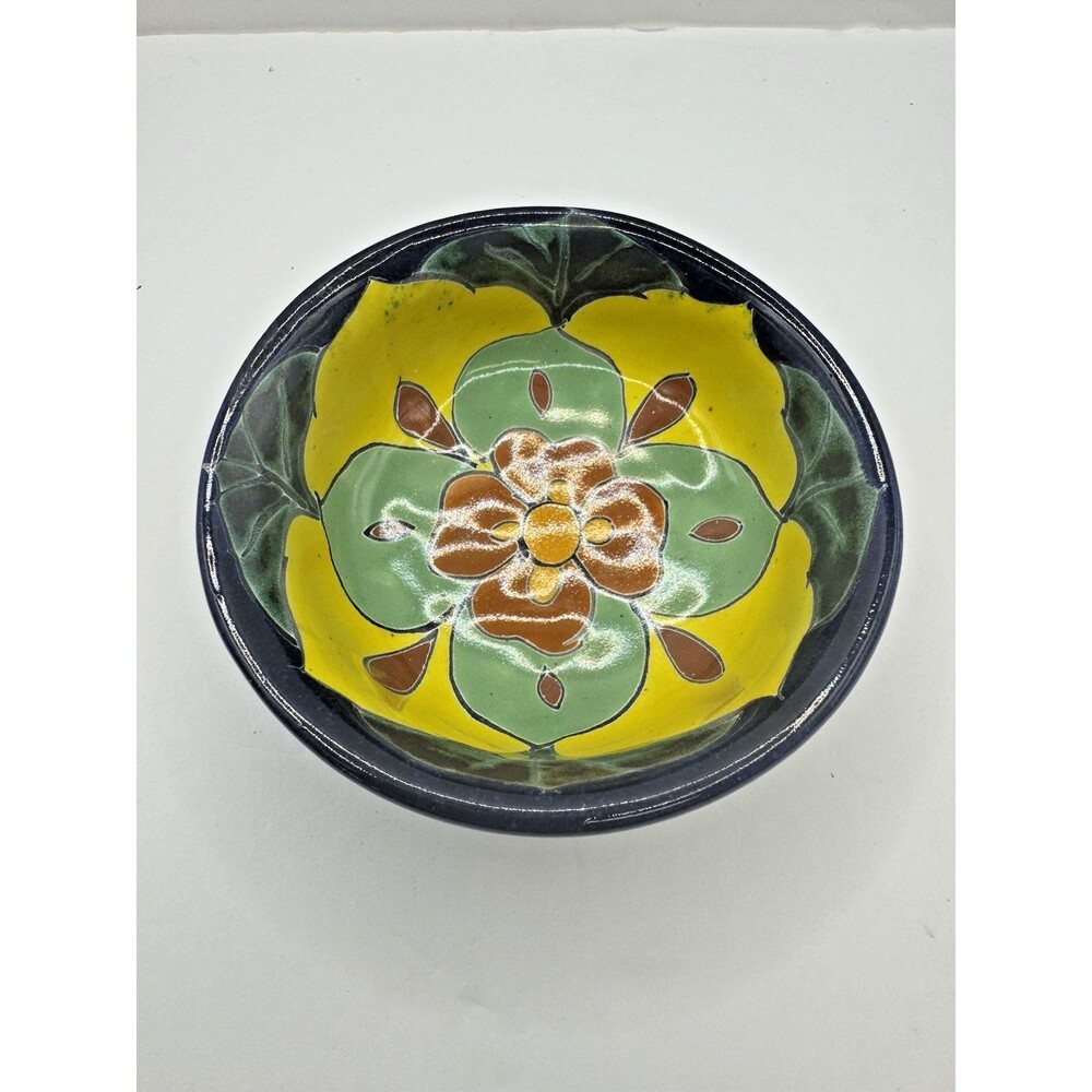 Mexican Pottery Small Salsa Bowl Handmade Hand Painted 4 In Feet footed talavera